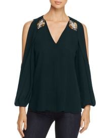 Kobi Halperin Embellished Cold Shoulder Silk Blouse in Green at Bloomingdales